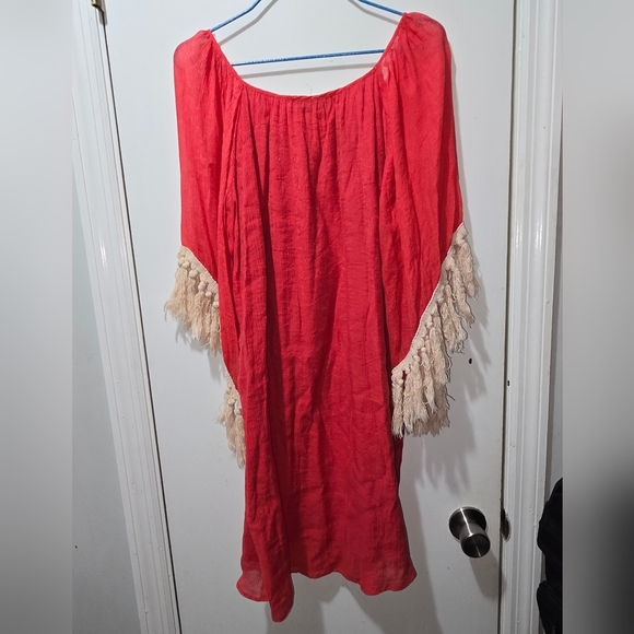 VaVa by Joy Han: Women's Coral Red Big Fringe DRESS Large - Picture 4 of 5